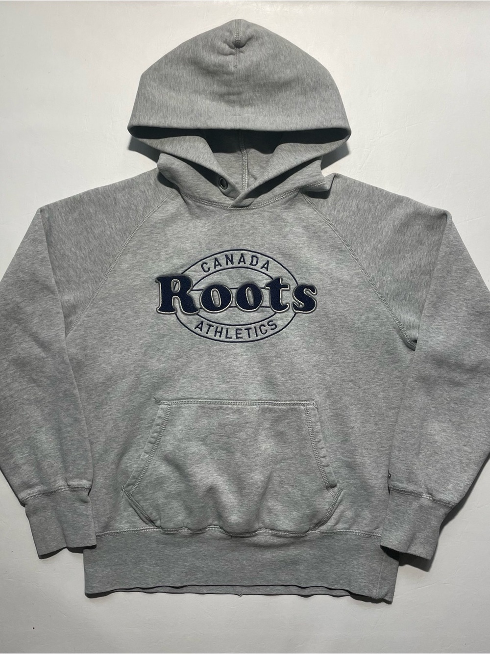 Roots Canada Athletics Heather Gray Hoodie with Navy Logo Xsmall